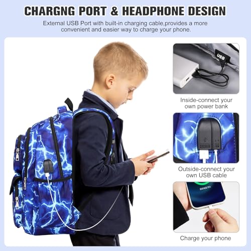 Bevalsa Backpack for Boys, Lightning School Bags with Lunch Bag & Pen Case for Kids, Bookbag for Boys Girls Teens - Image 4