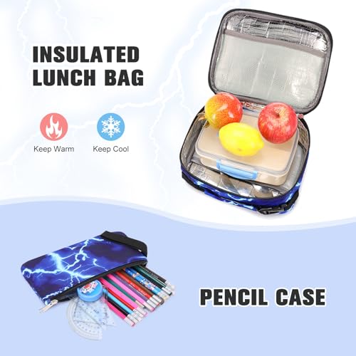 Bevalsa Backpack for Boys, Lightning School Bags with Lunch Bag & Pen Case for Kids, Bookbag for Boys Girls Teens - Image 5