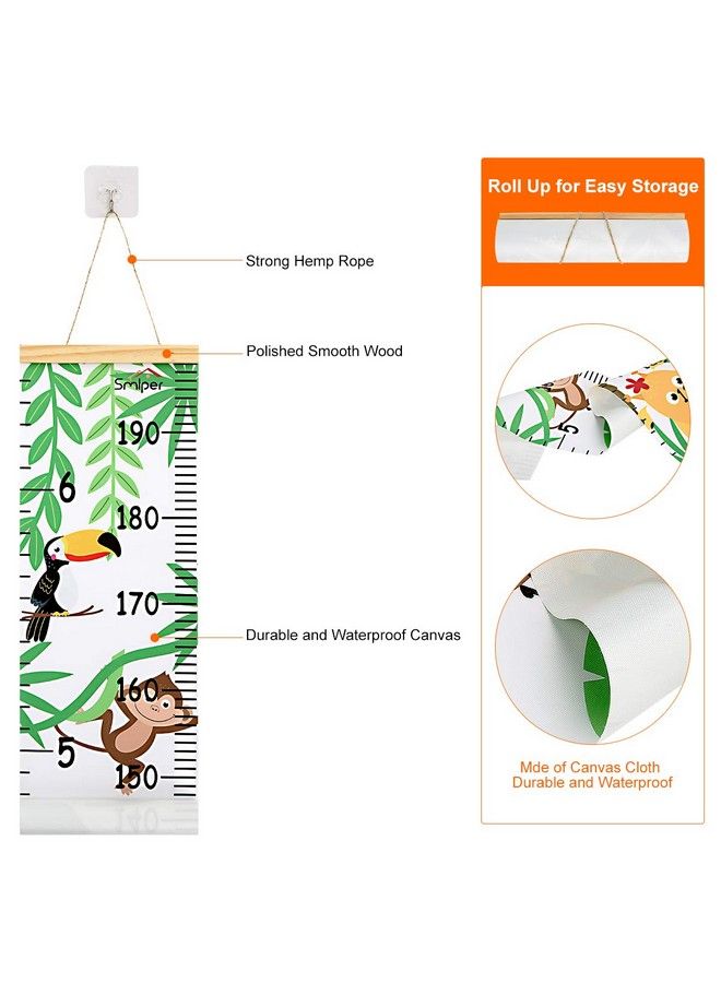 Smlper Growth Chart For Kids Child Height Chart Ruler For Wall Wood Frame Fabric Canvas Height Measurement Ruler For Kids Nursery Room Removable Wall Decor 79"X7.9" - Image 3