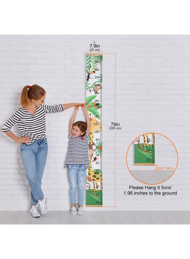 Smlper Growth Chart For Kids Child Height Chart Ruler For Wall Wood Frame Fabric Canvas Height Measurement Ruler For Kids Nursery Room Removable Wall Decor 79"X7.9" - Image 4
