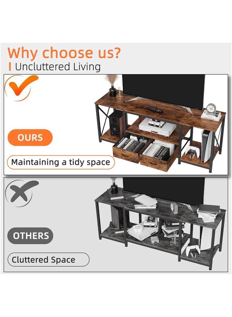 آن فش طاولة حامل تلفزيون 160*40*52 سم للتلفزيون حتى 75 بوصة مع أرفف تخزين وأدراج ومركز ترفيهي عصري وطاولة وحدة تحكم تلفزيونية صناعية لغرفة المعيشة المنزلية - Image 5