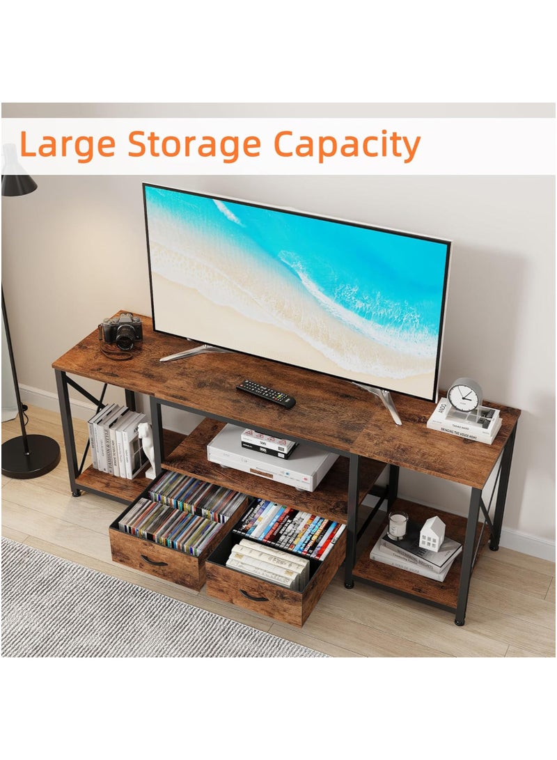 آن فش طاولة حامل تلفزيون 160*40*52 سم للتلفزيون حتى 75 بوصة مع أرفف تخزين وأدراج ومركز ترفيهي عصري وطاولة وحدة تحكم تلفزيونية صناعية لغرفة المعيشة المنزلية - Image 4
