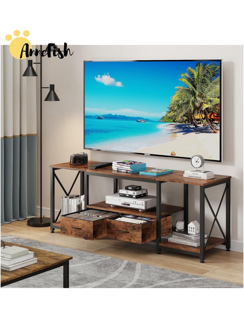 آن فش طاولة حامل تلفزيون 160*40*52 سم للتلفزيون حتى 75 بوصة مع أرفف تخزين وأدراج ومركز ترفيهي عصري وطاولة وحدة تحكم تلفزيونية صناعية لغرفة المعيشة المنزلية - Image 3
