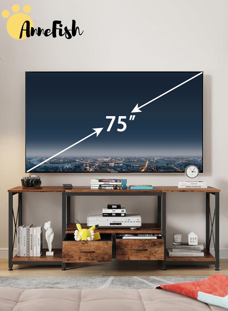 آن فش طاولة حامل تلفزيون 160*40*52 سم للتلفزيون حتى 75 بوصة مع أرفف تخزين وأدراج ومركز ترفيهي عصري وطاولة وحدة تحكم تلفزيونية صناعية لغرفة المعيشة المنزلية - Image 1