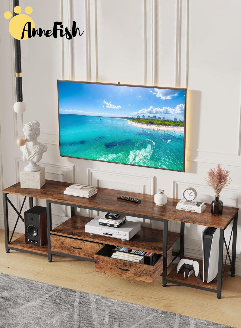 آن فش طاولة حامل تلفزيون 160*40*52 سم للتلفزيون حتى 75 بوصة مع أرفف تخزين وأدراج ومركز ترفيهي عصري وطاولة وحدة تحكم تلفزيونية صناعية لغرفة المعيشة المنزلية - Image 2