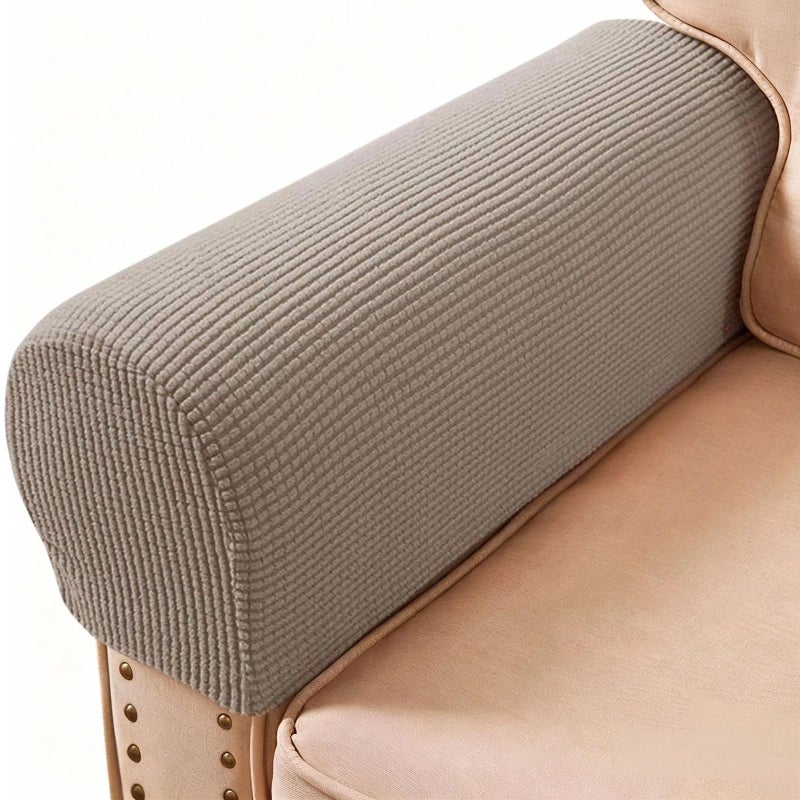 PBIEHSR Sofa Couch Arm Chair Covers, Armrest Armchair Covers Stretch Recliner Slipcover, Set of 2 (Sand) - Image 1