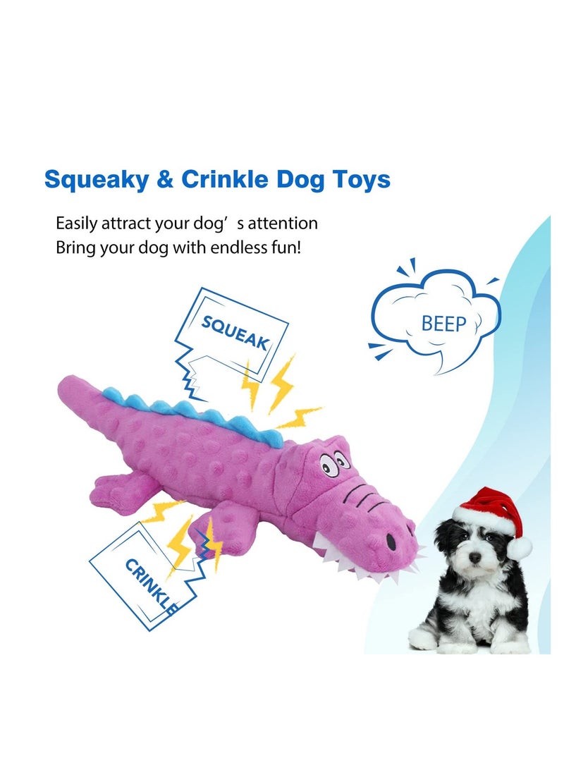 Excefore 2 Pack Dog Squeaky Toys, Cute Stuffed Plush Dog Chew Toys for Puppy Teething, Durable Interactive Dog Toys for Small, Medium and Large Dogs(Blue+Purple, Crocodiles) - Image 2