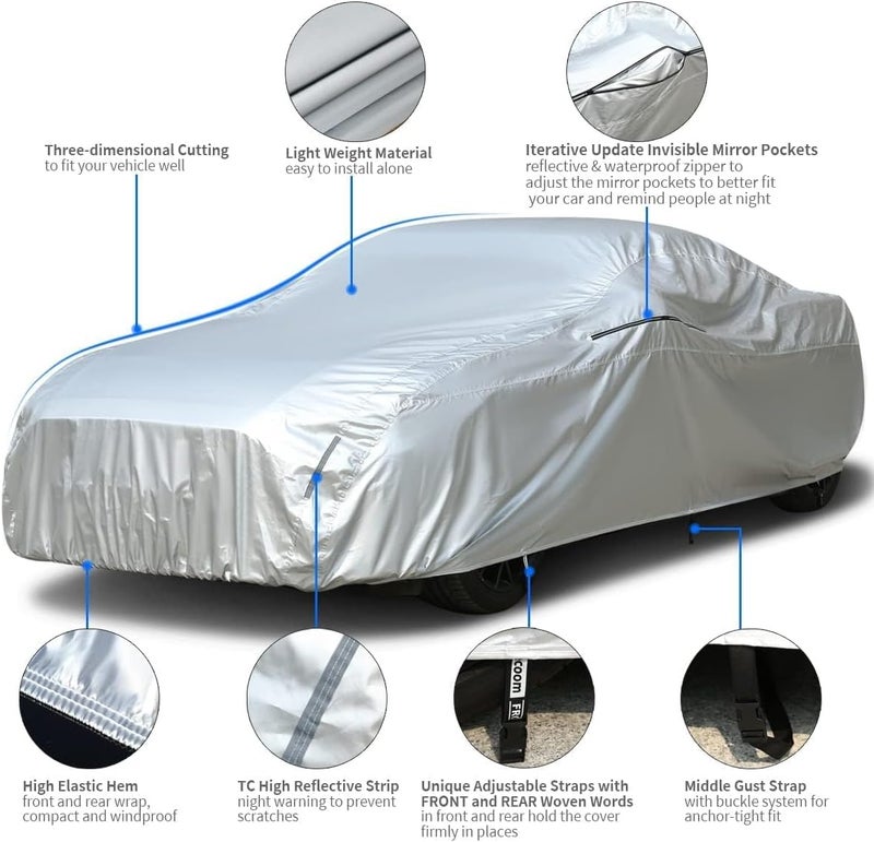 Tecoom Hard Shell Car Cover - Waterproof, UV-Proof, Windproof for All Weather (150-178 Inches Length) - Image 2