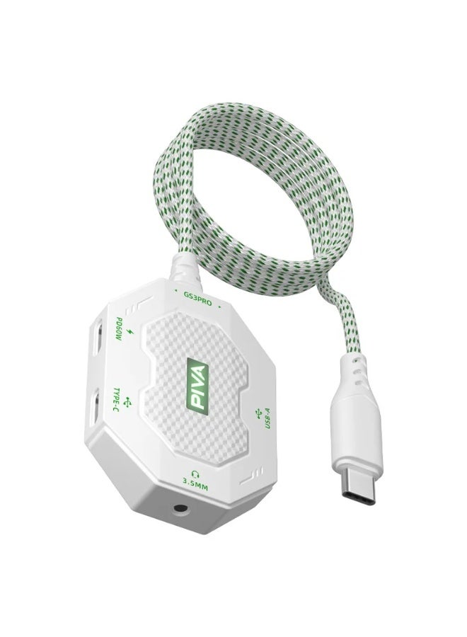 PIVA GS3 PRO-Z 4-in-1 Type-C Adapter, 32-bit Audio Support, 60W Charging Power Supply, White - Image 1