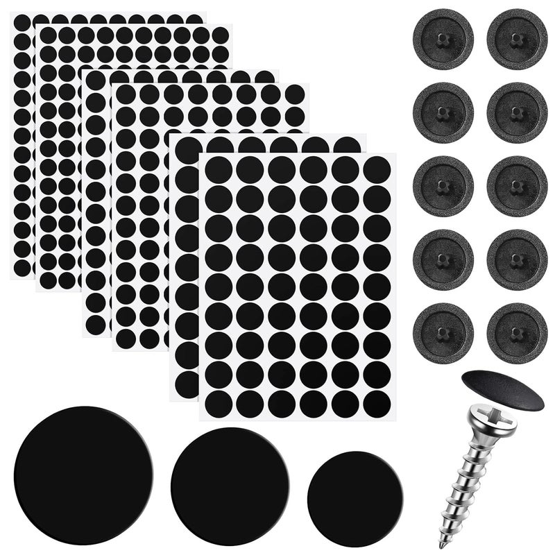 Eersida 100 Pcs Screw Caps Covers Plastic Self Tapping and 580 Pieces Self Adhesive Furniture Screw Hole Cover Stickers for Wood Furniture(Black) - Image 1