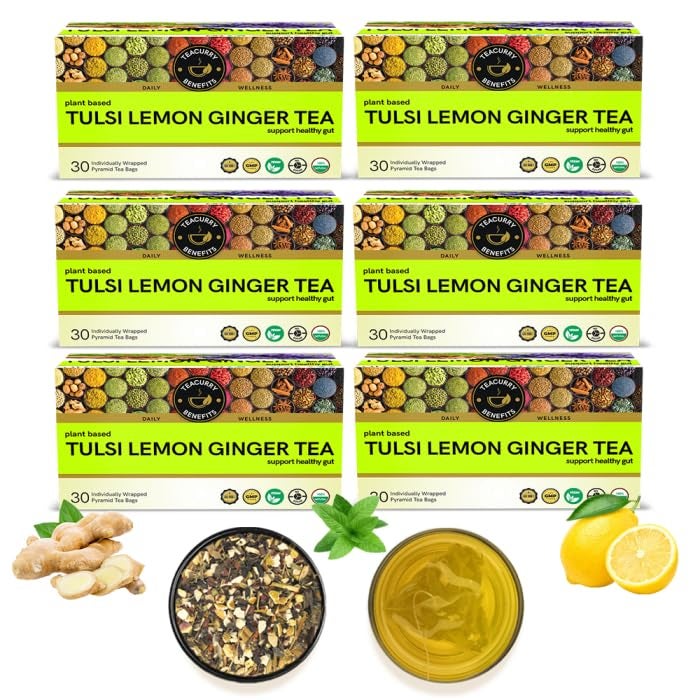 Teacurry Tulsi Lemon Ginger Tea (180 Teabags) - Helps to Improve Strength and Skin Wellness | 100% Natural - Image 1