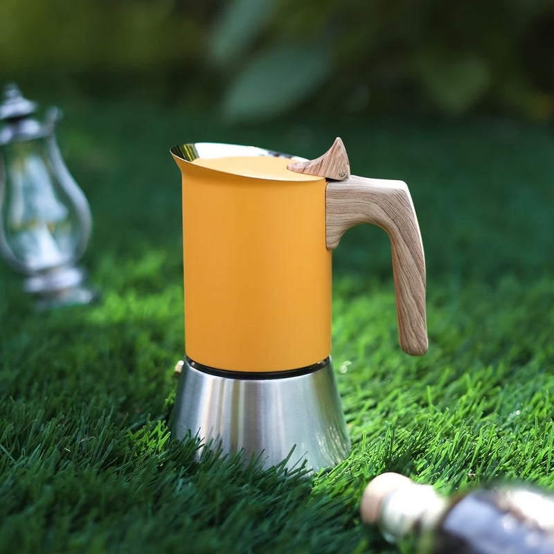 High Quality Stainless Steel Moka Pot 9 Cups Italian Espresso Maker Stovetop Matte Yellow - Image 1