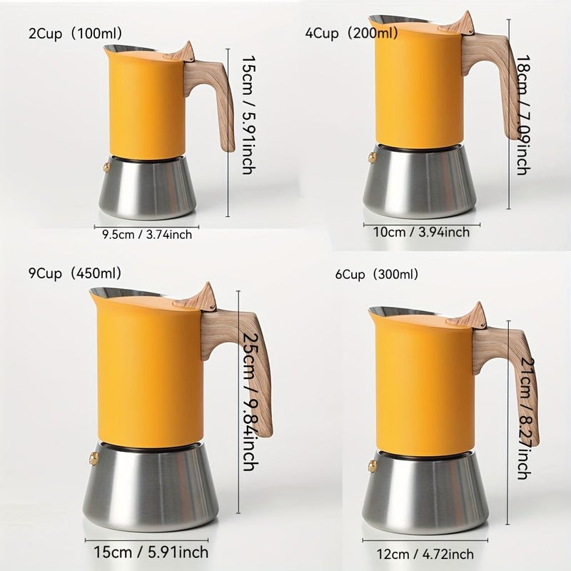 High Quality Stainless Steel Moka Pot 9 Cups Italian Espresso Maker Stovetop Matte Yellow - Image 2