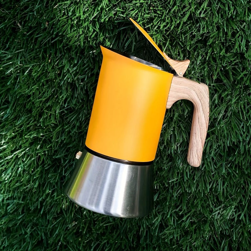High Quality Stainless Steel Moka Pot 9 Cups Italian Espresso Maker Stovetop Matte Yellow - Image 4