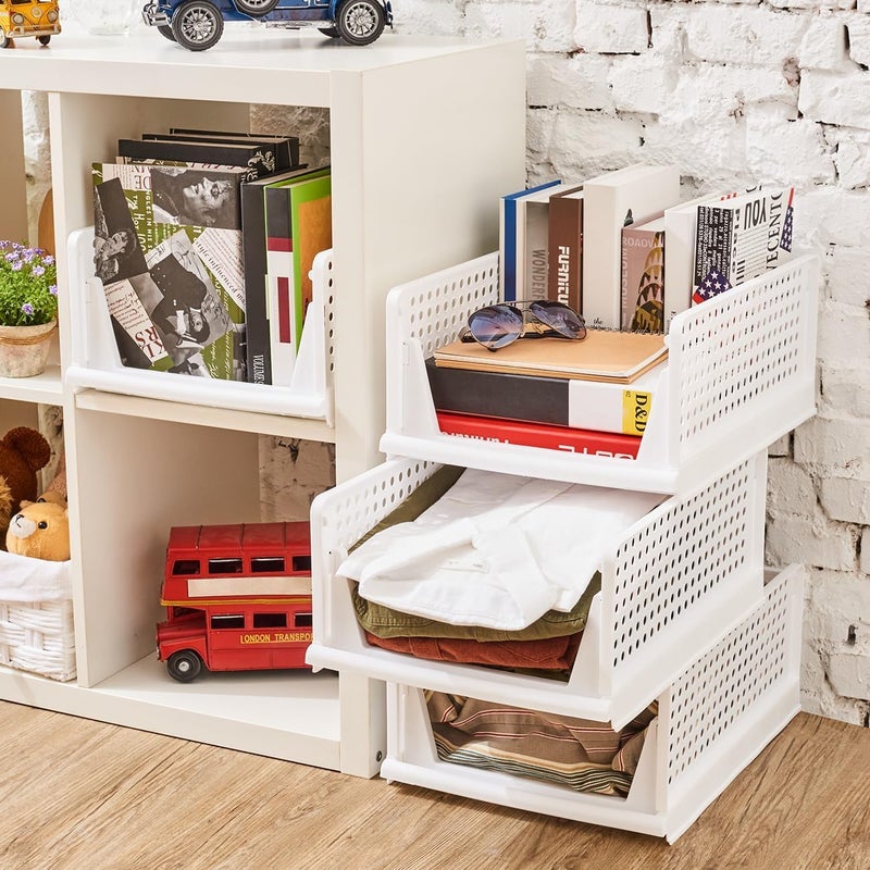 MECHDEL Foldable and Stackable Closet Organizer Drawer 5 Tiers Clothes Storage Rack Almirah Space Organizer for Cupboard White White 5PCS - Image 2
