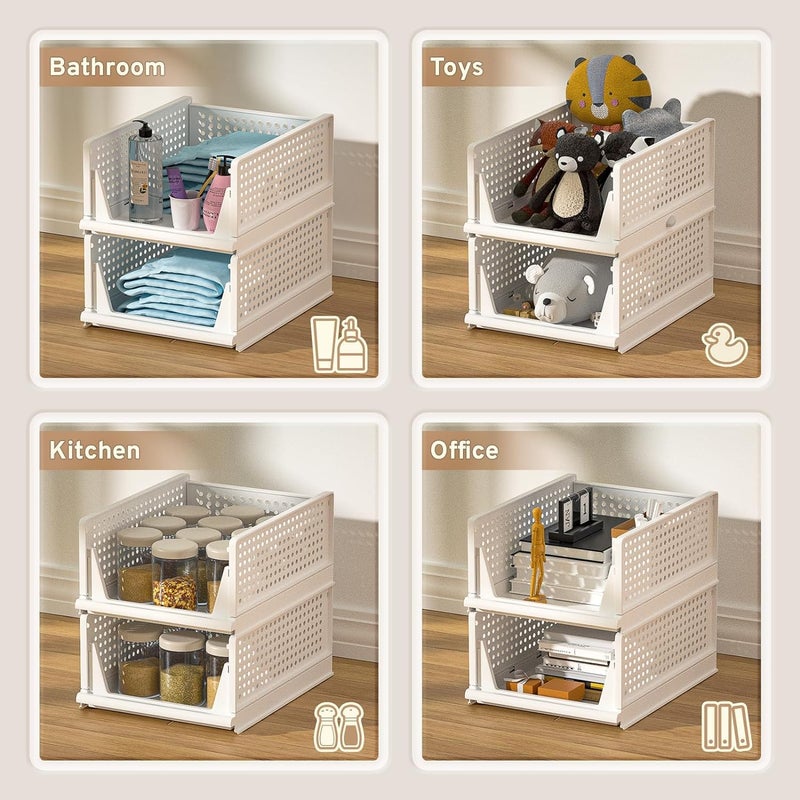 MECHDEL Foldable and Stackable Closet Organizer Drawer 5 Tiers Clothes Storage Rack Almirah Space Organizer for Cupboard White White 5PCS - Image 4