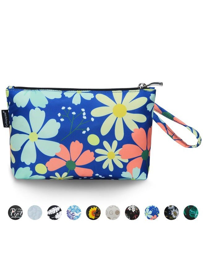 Gloppie Makeup Bag for Women Small Bag for Purse Tiny Travel Cosmetic Bag Zipper Makeup Pouch Klein Blue Flower - Image 1