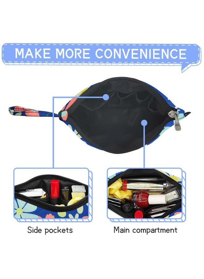 Gloppie Makeup Bag for Women Small Bag for Purse Tiny Travel Cosmetic Bag Zipper Makeup Pouch Klein Blue Flower - Image 5