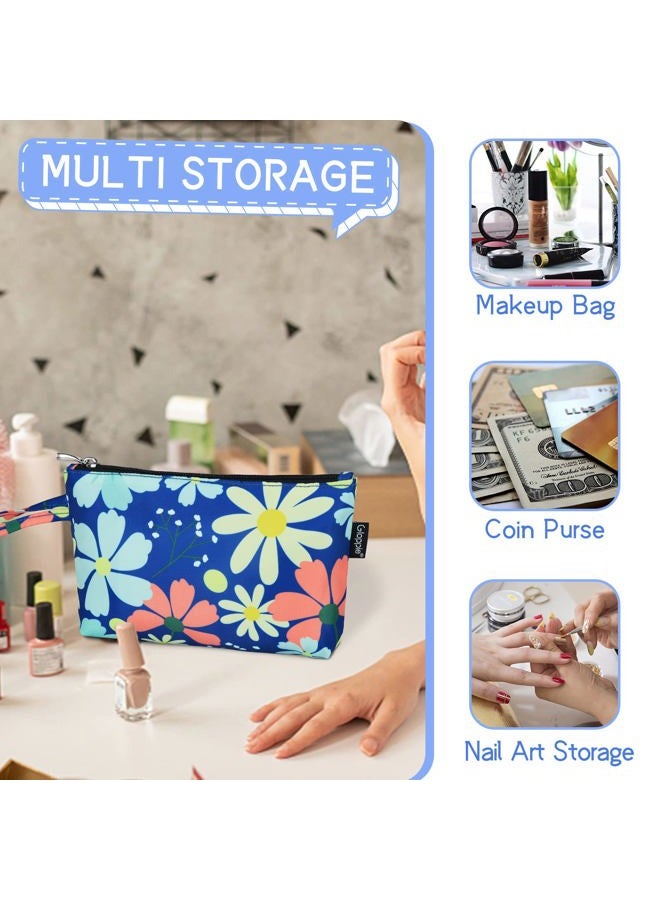 Gloppie Makeup Bag for Women Small Bag for Purse Tiny Travel Cosmetic Bag Zipper Makeup Pouch Klein Blue Flower - Image 4