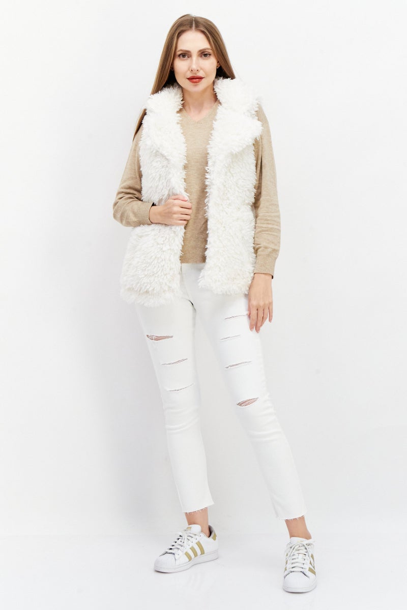 Weekend Routine Women Faux Fur Vest Jacket, White - Image 2