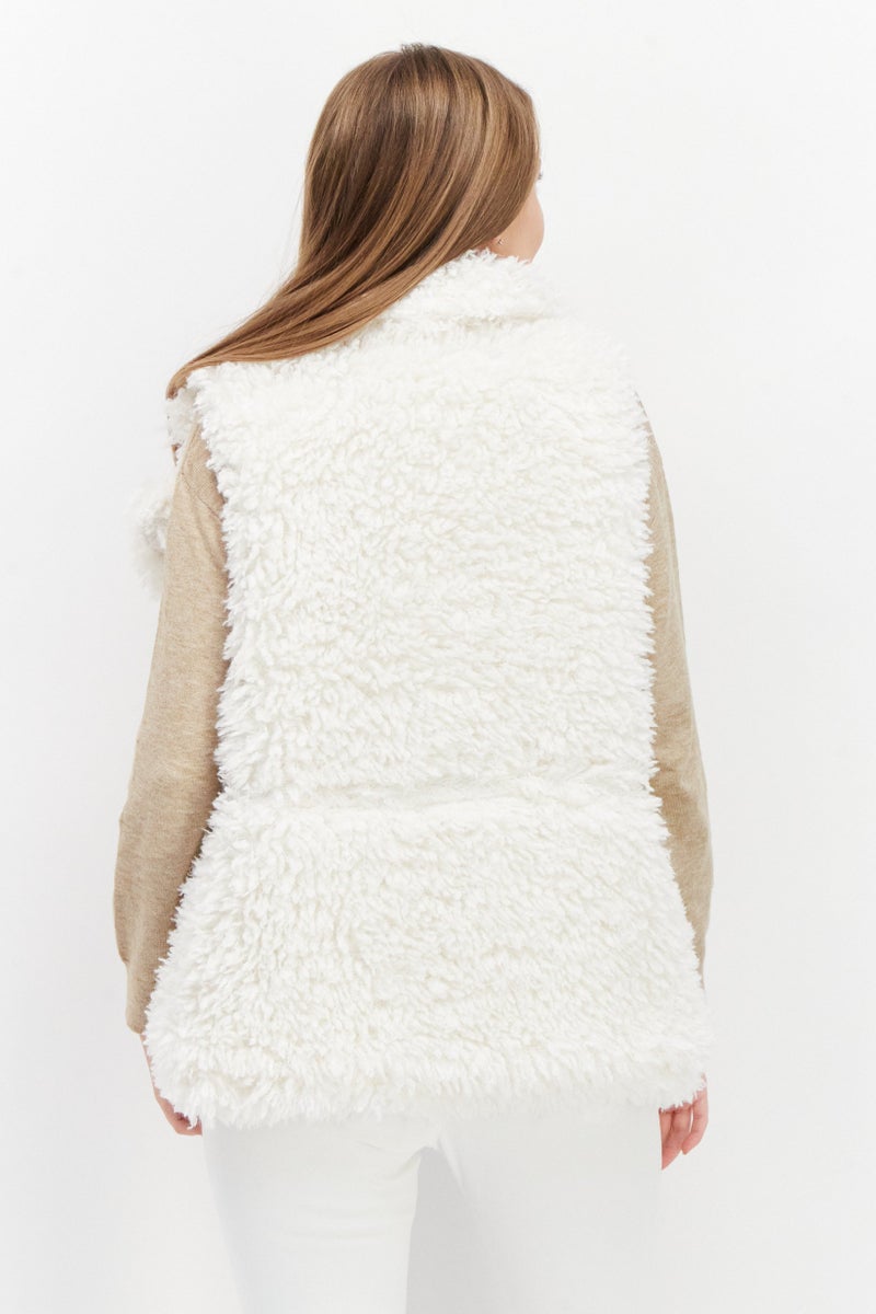 Weekend Routine Women Faux Fur Vest Jacket, White - Image 4