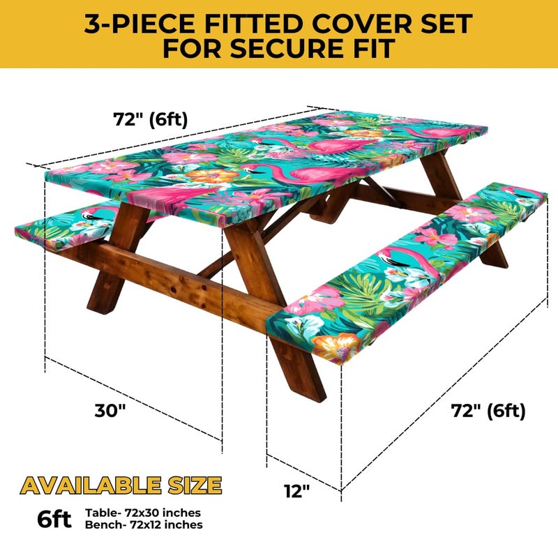 RNOONY 6ft Polyester Picnic Table Cover with Bench Covers Windproof & Waterproof Tablecloth, Perfect for Camping Gifts & RV Essentials, Cool Camping Gadgets, with Carrying Bag, 72x30 Inches, 4Pcs - Image 2