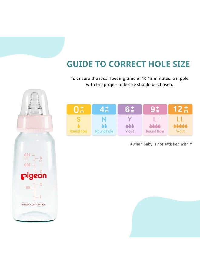 pigeon زجاجة رضاعة/تغذية زجاجية مرنة مع حلمة إضافية S، للأطفال من 0+ شهر، زجاجة رضاعة/تغذية من البورسليكات للأطفال، خالية من BPA، خالية من BPS، وردية، 120 مل - Image 5