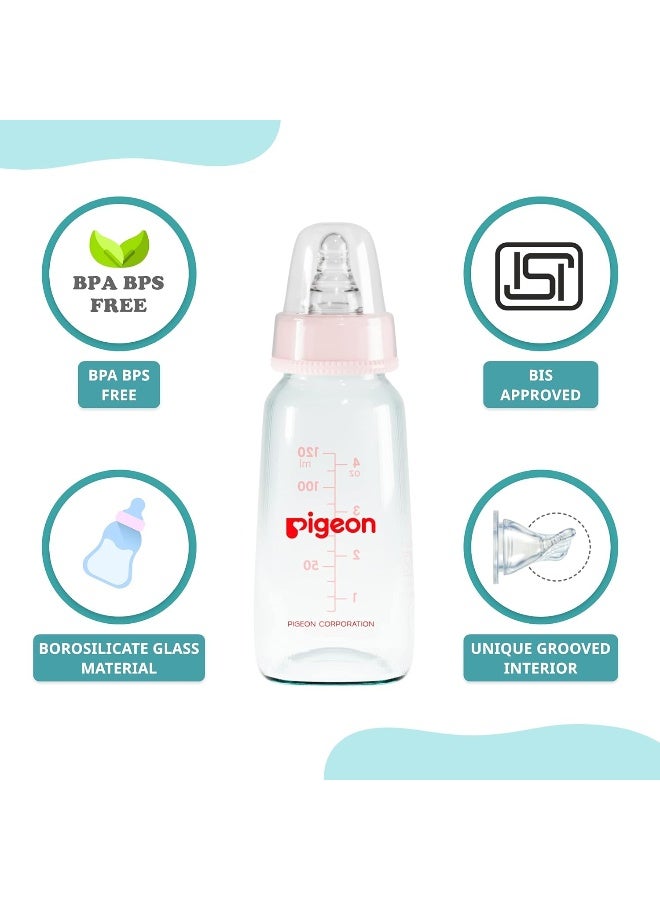 pigeon زجاجة رضاعة/تغذية زجاجية مرنة مع حلمة إضافية S، للأطفال من 0+ شهر، زجاجة رضاعة/تغذية من البورسليكات للأطفال، خالية من BPA، خالية من BPS، وردية، 120 مل - Image 3