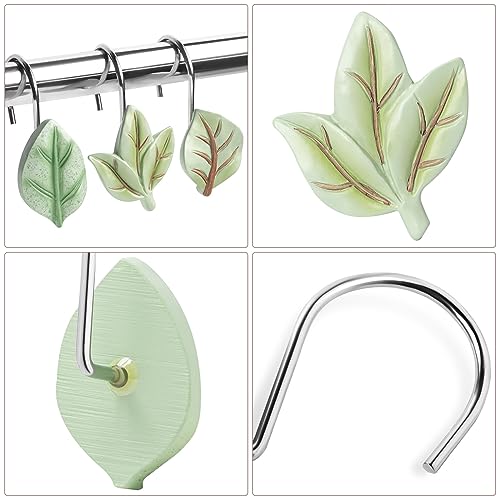 Gibelle 12PCS Leaves Shower Curtain Hooks, Green Plant Leaf Decorative Shower Curtain Hooks Metal Rustproof Cute Eucalyptus Shower Curtain Rings Bathroom Decoration Accessories - Image 3