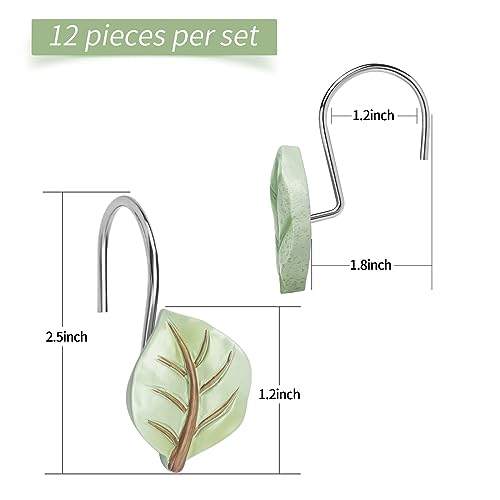 Gibelle 12PCS Leaves Shower Curtain Hooks, Green Plant Leaf Decorative Shower Curtain Hooks Metal Rustproof Cute Eucalyptus Shower Curtain Rings Bathroom Decoration Accessories - Image 4