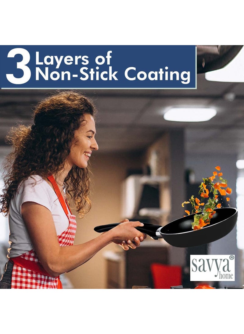 SAVYA HOME - SAVYA HOME Non Stick Frying Pan 26 cm Stove Induction Cookware Minimal Oil Cooking Easy Grip Handle 3 Layer Non Stick Coating NonToxic Lightweight 2 Year Warranty Black Colour - Image 1