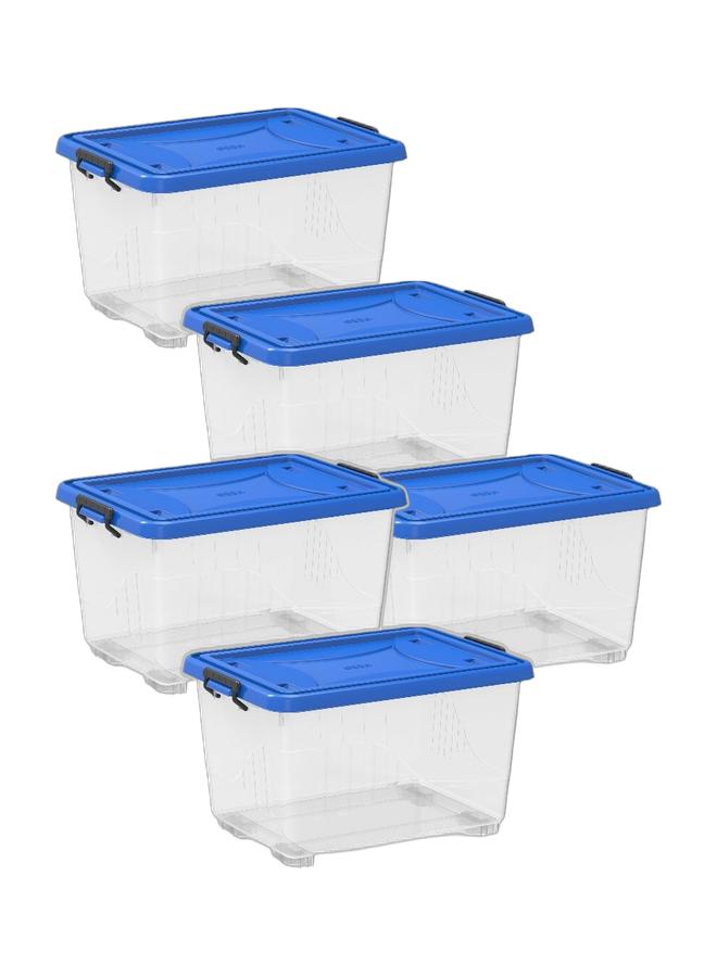 Cosmoplast 55L Clear Plastic Storage Box With Wheels & Lockable Lid (Pack Of 5) - Image 1