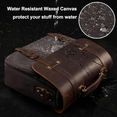 NEHOR Men's Messenger Bag Waxed Canvas Laptop Computer Bag 16 Inch Vintage Genuine Leather Briefcase Waterproof Satchel Shoulder Bag for Work/Office/Business - Image 3