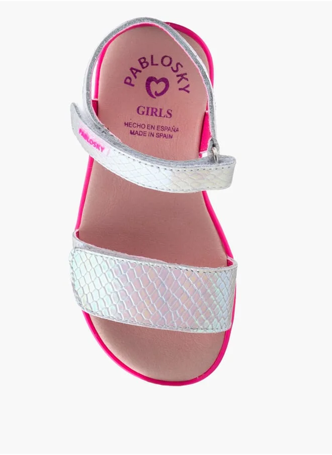 بابلوسكي Girls' Textured Sandals with Hook and Loop Closure