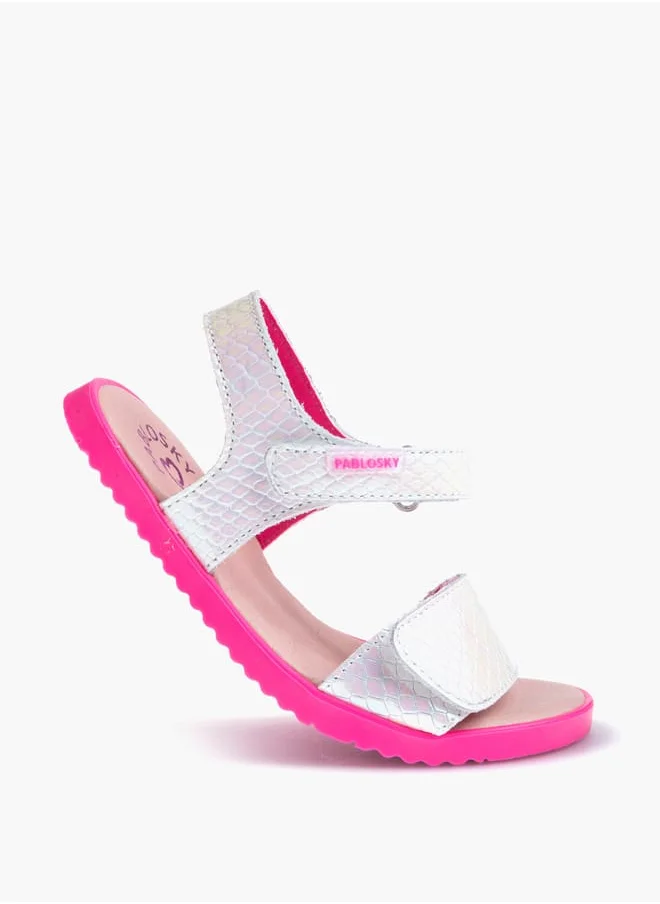بابلوسكي Girls' Textured Sandals with Hook and Loop Closure
