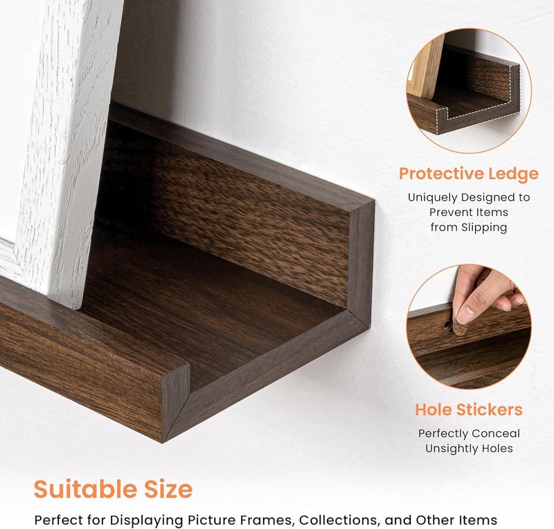 WOODAMIYA® Wooden Wall Mounting Shelves for Decorative Wall Shelf for Books, Décor, and Display - Elegant Space-Saving Design (Walnut Finish, 34 INCH) - Image 4
