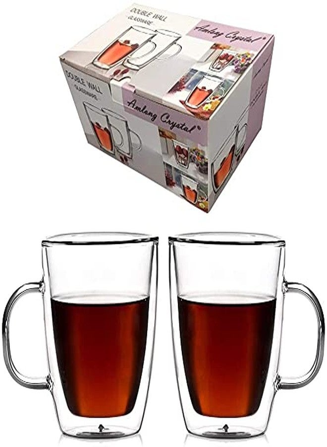 أملونج كريستال أكواب قهوة زجاجية مزدوجة الجدار من كريستال أملونج، سعة 12 أونصة، طقم من قطعتين - Image 2