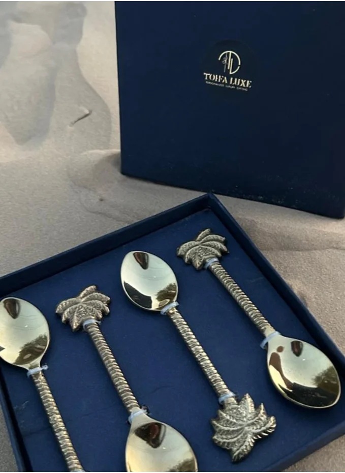 تحفة لوكس TohfaLuxe Palm Brass Dessert Spoon Set of 4