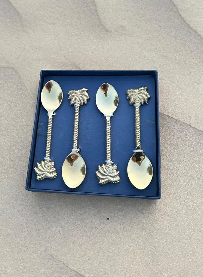 Tohfa Luxe TohfaLuxe Palm Brass Dessert Spoon Set of 4