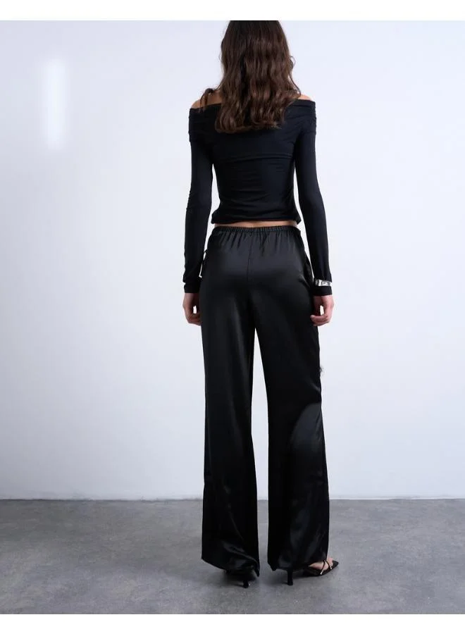 Topshop Satin Lace Wide Leg Trousers