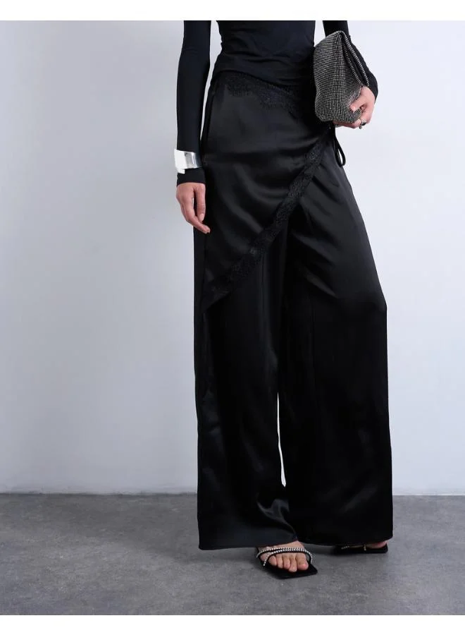 Topshop Satin Lace Wide Leg Trousers