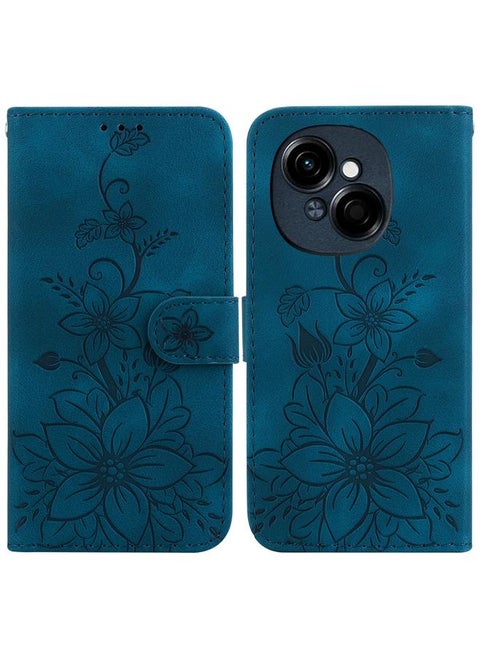 For Tecno Spark Go 1 / Pop 9 Pro Lily Embossed Leather Phone Case(Dark Blue)