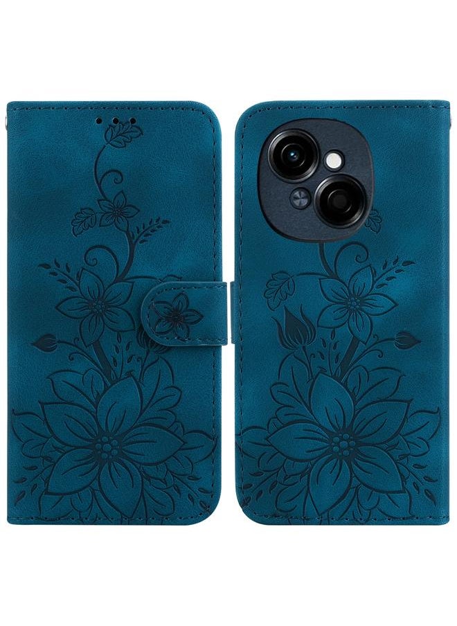erorex - For Tecno Spark Go 1 / Pop 9 Pro Lily Embossed Leather Phone Case(Dark Blue) - Image 1