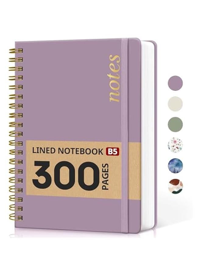 Arabest Lined Spiral Notebook Journal for Work, 300 s Thick B5 (7.1x10) College Ruled Journal for Women & Writing, Hardcover Notebook for Note Taking, Perfect for Office Home School Supplies, Purple - Image 1