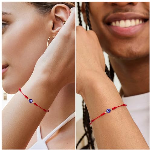 Poxtex 9pcs Evil Eye 7 Knot Lucky Bracelets, Rakhi for Brother and Bhabhi Adjustable Red String Amulet for Women Men with Gold Bead, Protection Jewelry Hand Bracelet - Image 5