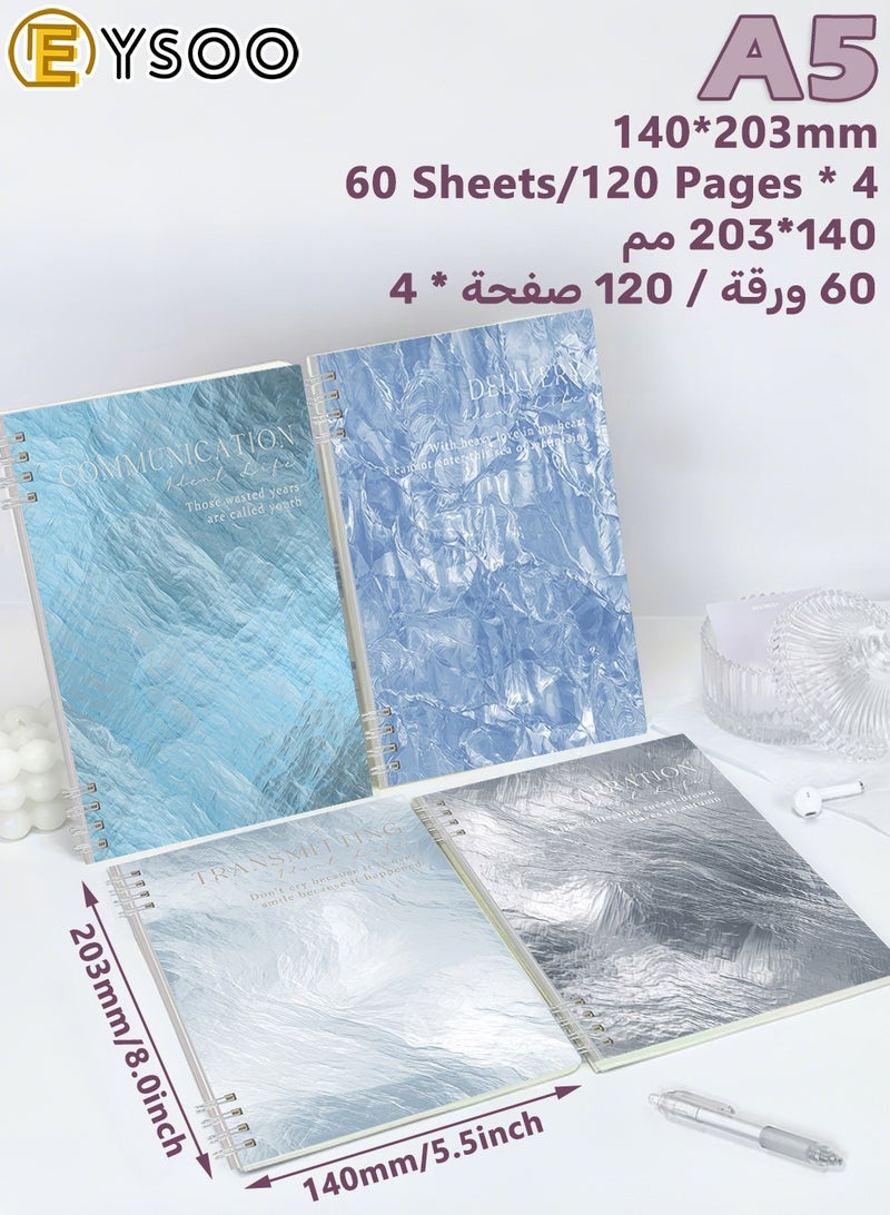  إيسو دفاتر EYSOO الحلزونية مقاس A5 (4 قطع) – ورق مسطر للجامعة بـ 60 ورقة / 120 صفحة – مفكرة بغلاف صلب كدفاتر حلزونية مسطرة للمكتب والمدرسة والكتابة. - Image 2