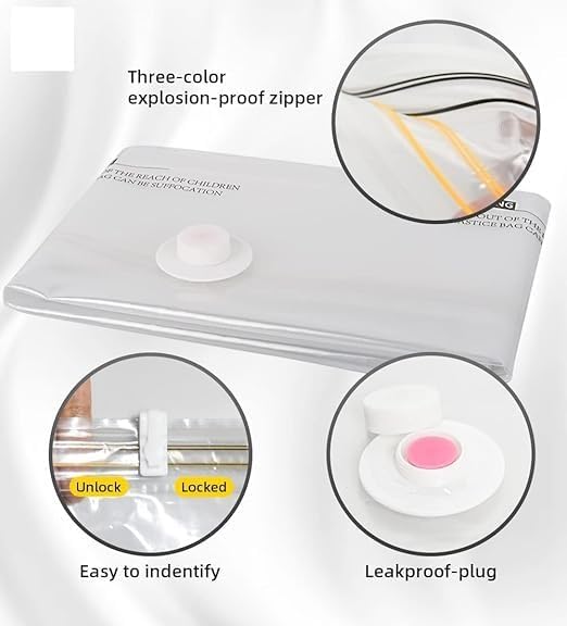 VAGMI Reusable Vacuum Storage Compression Bags for Travel with Hand PumpSmall 2 Medium 2 Large 1 Space Saver Compression Storage Bags - Image 2