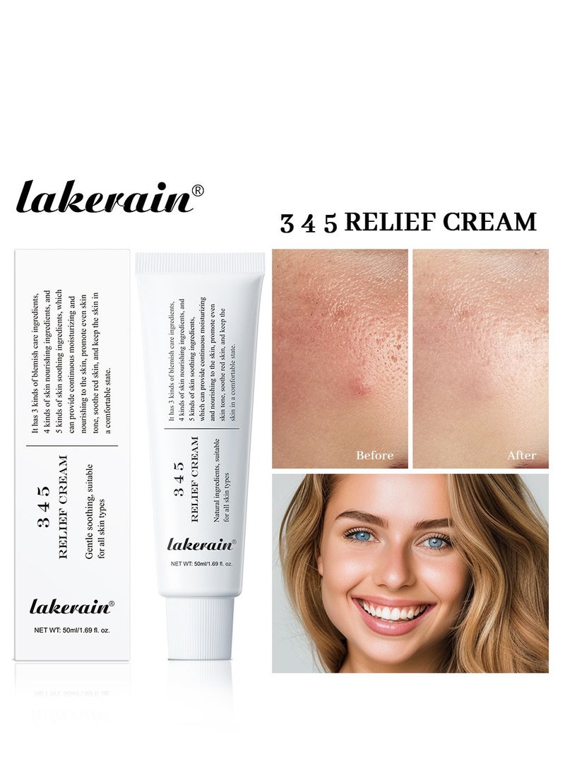 lakerain 345 Relief Cream, 345 Intensive Repair Cream, Soothing Moisturizer Barrier Cream for Face, Facial Cream Skin Care for Dry & Sensitive Skin- Lasting Hydration & Barrier Repair 50ml - Image 1