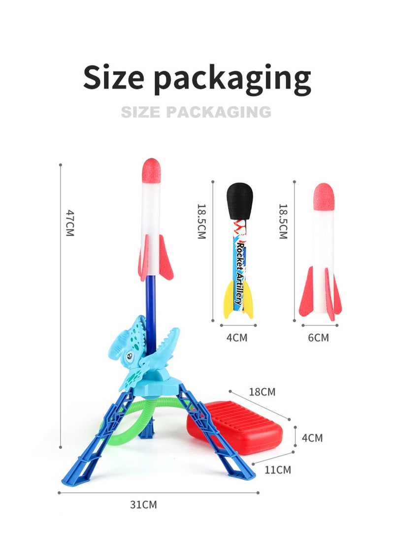 Children's New Unique Foot-Operated Rocket Rocket Double Launch Flash Flying Rocket Leisure Sports Toy (Green Tyrannosaurus Rex)