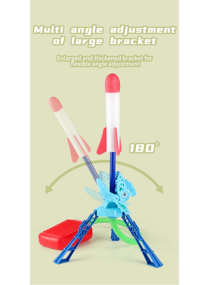 Children's New Unique Foot-Operated Rocket Rocket Double Launch Flash Flying Rocket Leisure Sports Toy (Green Tyrannosaurus Rex)